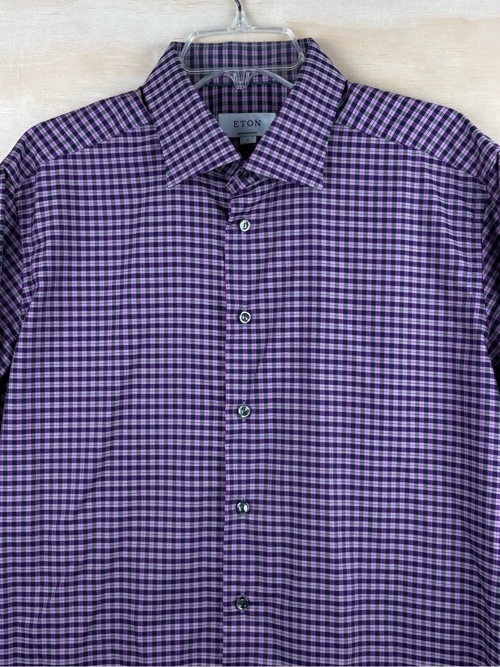 Eton Contemporary Dress Shirt Mens 17.5 44 XL Purple Gingham Check Classic
